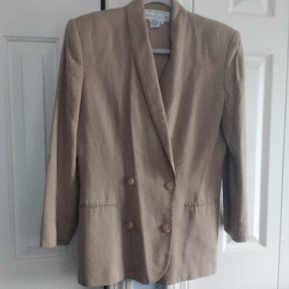 Rena Rowan for Saville Petite Tan Linen Blend Vintage Double Breasted Blazer 8P - Picture 2 of 12